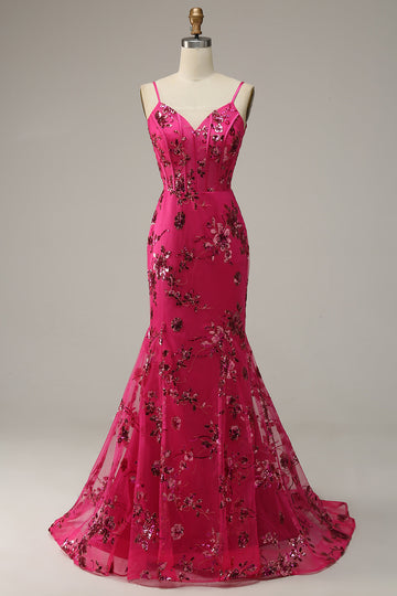 Lentejuelas Rosa Sirena Vestido de Graduación